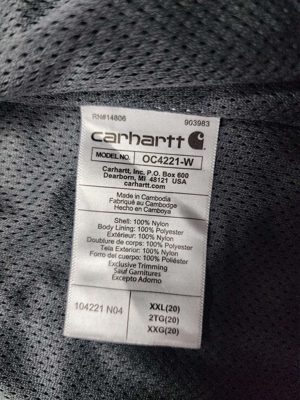 Carharrt Women's Rain Defender Relaxed Fit Lightweight Black Coat Size 2xlarge